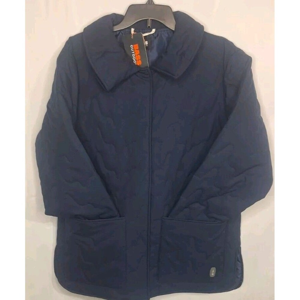 Bass Outdoor Womens XL Quilted Jacket Navy Blue Snap Front Lined Pocket Coat NWT